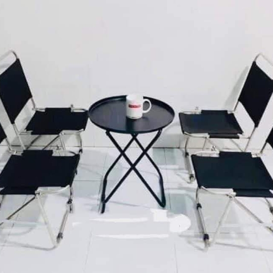 4 GHẾ INOX THẤP + BÀN TRÒN