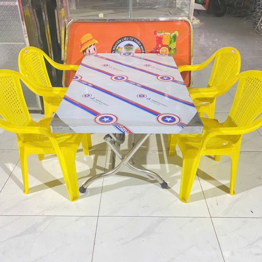 GHẾ BÀNH NHỰA+BÀN INOX(60*100)